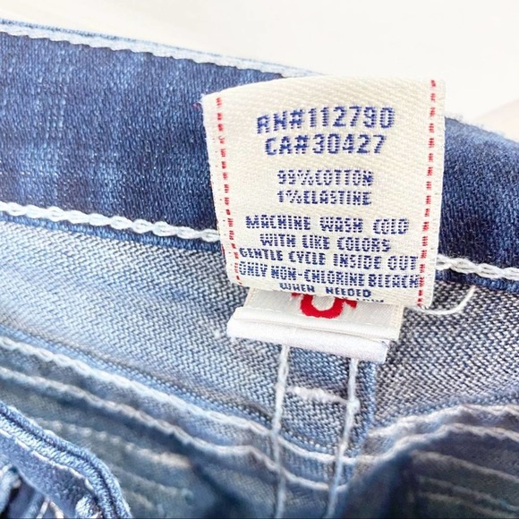 TRUE RELIGION Joey Dark Wash Flare Distressed Back Flap Pockets Jeans, Size 24 - Picture 4 of 12